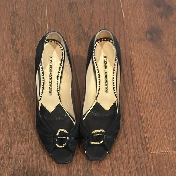 Jimmy Choo Boutique Black Suede Peep Toe Pumps Size 40.5/10.5